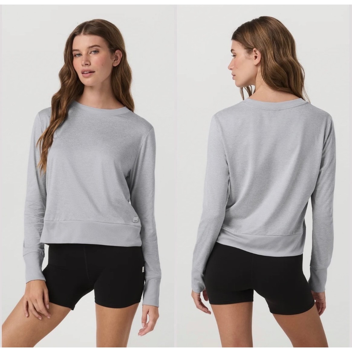 Vuori Daydream Crew Long Sleeve Top Heather Grey Women's Xs Ribbed Sleeves